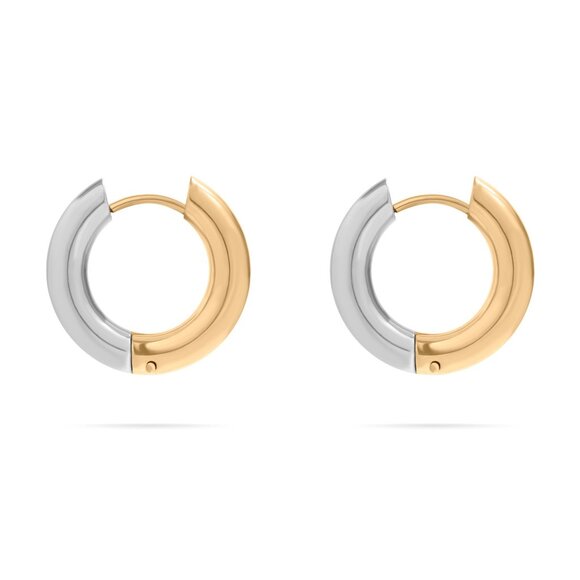 Mixed Metal Gold & Silver Huggie Hoop Earrings | 18K Gold PVD Hypoallergenic - Picture 1 of 5